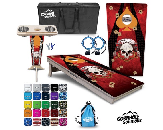 Tournament Cornhole Bundle Options- Artist Series-Deadman- 2'x4' Regulation Set- 3/4″ BalticBirch +ScoreBrace +UV Direct Print +UV ClearCoat