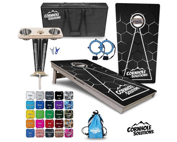 Tournament Cornhole Bundle Options- White Glowhole Blk- 2'x4' Regulation Set- 3/4″ BalticBirch +ScoreBrace +UV Direct Print +UV Clear Coat