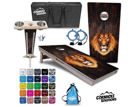 Tournament Cornhole Bundle Options - Dark Burnt Lion - 2'x4' Regulation - 3/4″ Baltic Birch +Score Brace +UV Direct Print +UV Clear Coat