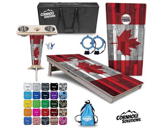 Tournament Cornhole Bundle Options - Canadian Flag - 2'x4' Regulation Set - 3/4″ Baltic Birch +ScoreBrace +UV Direct Print +UV Clear