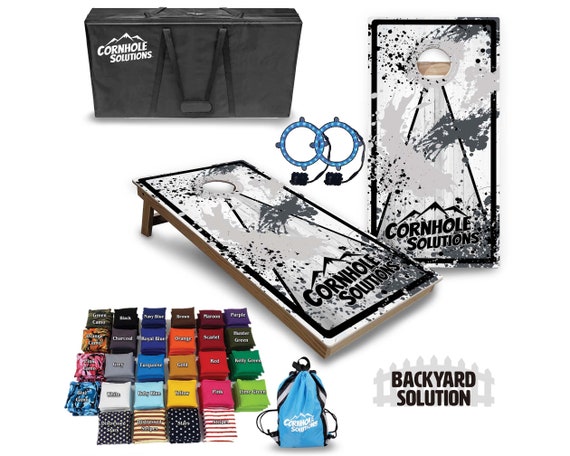 Backyard Cornhole Bundle Options - Grey Splatter CS Logo - 2'x4' Regulation Set + UV Direct Print + UV Clear Coat