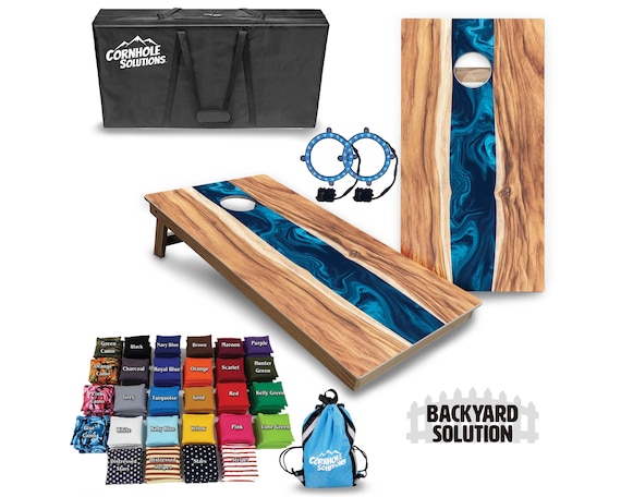 Backyard Cornhole Bundle Options - Epoxy River Table - 2'x4' Regulation Set + UV Direct Print + UV Clear Coat