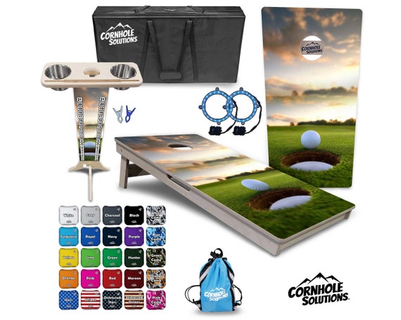 Tournament Cornhole Bundle Options - Golf Scene 2 - 2'x4' Regulation Set - 3/4″ Baltic Birch + Score Brace + UV Direct Print + UV Clear Coat