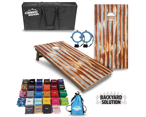 Backyard Cornhole Bundle Options - Rusted Tin Roof - 2'x4' Regulation Set + UV Direct Print + UV Clear Coat