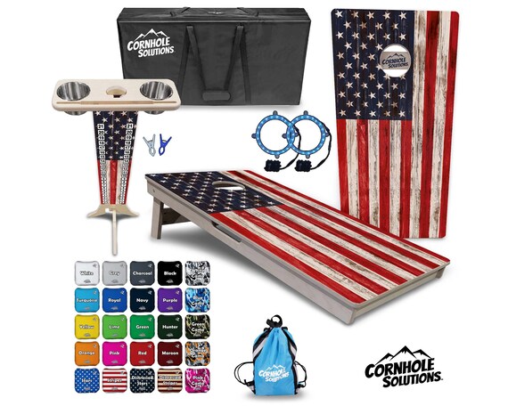 Tournament Cornhole Bundle Options - Antique Flag - 2'x4' Regulation Set - 3/4″ Baltic Birch +ScoreBrace +UV Direct Print +UV Clear Coat