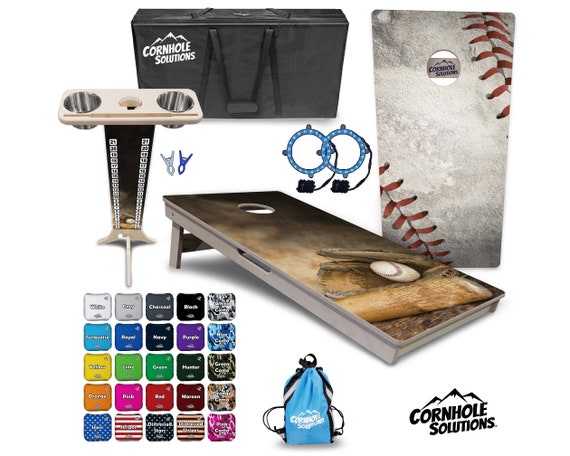 Tournament Cornhole Bundle Options - Worn Baseball Glove- 2'x4' Regulation- 3/4″ Baltic Birch + ScoreBrace + UV Direct Print + UV Clear Coat