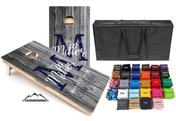 Grey Wash Slat Wood Set - Cornhole Solutions Bundle - Includes(2) Regulation Boards and (8) Playing Bags, with a Carrying Case!