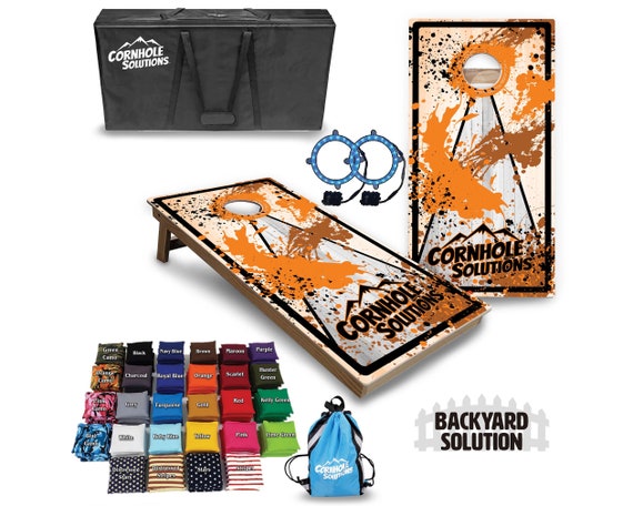 Backyard Cornhole Bundle Options - Orange Splatter CS Logo - 2'x4' Regulation Set + UV Direct Print + UV Clear Coat