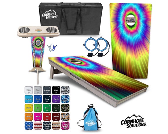 Tournament Cornhole Bundle Options - Tie Dye - 2'x4' Regulation - 3/4″ Baltic Birch +Score Brace +UV Direct Print +UV Clear Coat