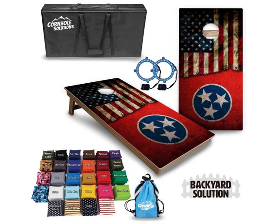 Backyard Cornhole Bundle Options - Tn Usa Flag - 2'x4' Regulation Set + UV Direct Print + UV Clear Coat