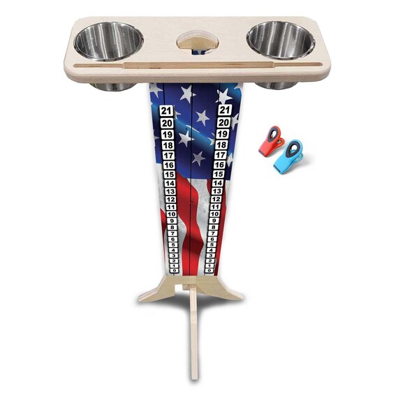 Score Stand - Wavy Flag - Phone/Tablet Holder - Stainless Steel Cup Holders & Scoring Clips Included!