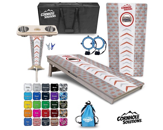 Tournament Cornhole Bundle Options- Runway Design Red - 2'x4' Regulation Set- 3/4″ BalticBirch +ScoreBrace +UV Direct Print +UV Clear Coat