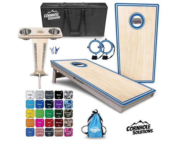 Tournament Cornhole Bundle Options - Blue Pin Stripe- 2'x4' Regulation Set- 3/4″ BalticBirch + ScoreBrace + UV Direct Print + UV Clear Coat