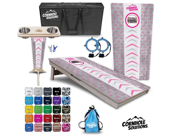 Tournament Cornhole Bundle Options- Runway Design Pink - 2'x4' Regulation Set- 3/4″ BalticBirch +ScoreBrace +UV Direct Print +UV Clear Coat