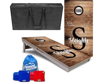 Rustic Wood Monogram Cornhole Boards – Tournament Series