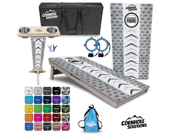 Tournament Cornhole Bundle Options- Runway Design Grey - 2'x4' Regulation Set- 3/4″ Baltic Birch +ScoreBrace +UV Direct Print +UV Clear Coat