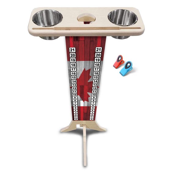 Score Stand - Cananda Plank Flag - Phone/Tablet Holder - Stainless Steel Cup Holders & Scoring Clips Included!