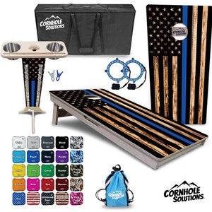 Tournament Cornhole Bundle Options- Blue Line Flag - 2'x4' Regulation Set - 3/4″ Baltic Birch + ScoreBrace + UV Direct Print + UV Clear Coat