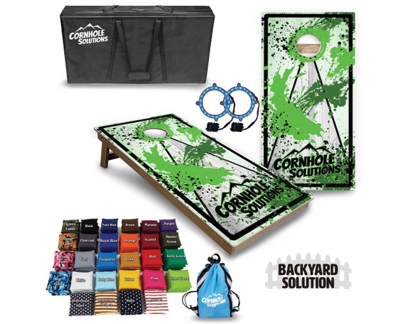 Backyard Cornhole Bundle Options - Green Splatter CS Logo - 2'x4' Regulation Set + UV Direct Print + UV Clear Coat