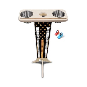Burnt Flag Cornhole Score Stand | Cornhole Tournament Scoreboard with Cup Holders & Tablet Holder