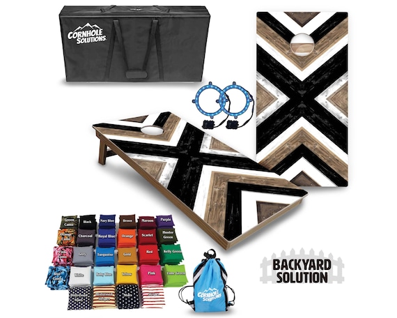Backyard Cornhole Bundle Options - X Stripe Pattern - 2'x4' Regulation Set + UV Direct Print + UV Clear Coat