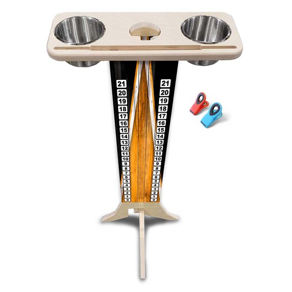 Score Stand - Orange/Black Triangle - Phone/Tablet Holder - Stainless Steel Cup Holders & Scoring Clips Included!
