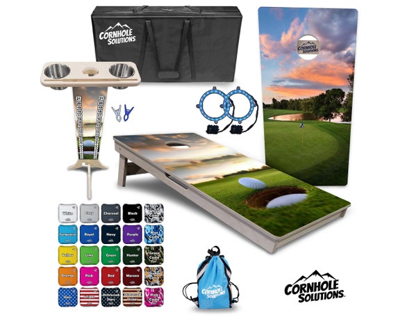 Tournament Cornhole Bundle Options- Golf Scene 1 & 2 -2'x4' Regulation Set- 3/4″ BalticBirch + Score Brace + UV Direct Print + UV Clear Coat
