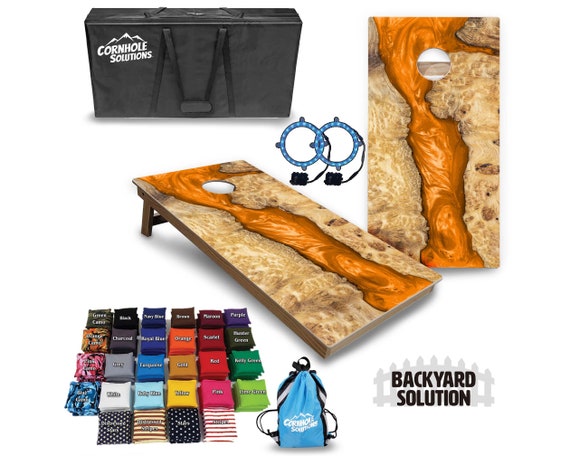Backyard Cornhole Bundle Options - Orange Epoxy - 2'x4' Regulation Set + UV Direct Print + UV Clear Coat