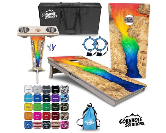 Tournament Cornhole Bundle Options - Rainbow Epoxy - 2'x4' Regulation Set - 3/4″ Baltic Birch + ScoreBrace + UV Direct Print + UV Clear Coat