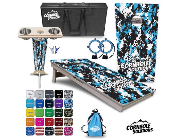 Tournament Cornhole Bundle Options- Blue Digital Camo 2'x4' Regulation Set - 3/4″ BalticBirch + ScoreBrace + UV Direct Print + UV Clear Coat