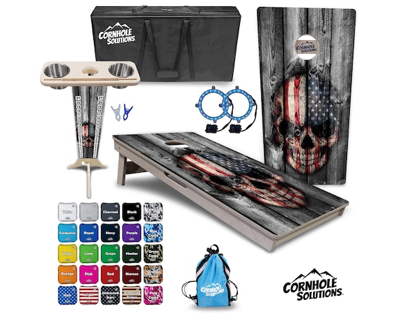 Tournament Cornhole Bundle Options - Skull Flag - 2'x4' Regulation - 3/4″ Baltic Birch +Score Brace +UV Direct Print +UV Clear Coat