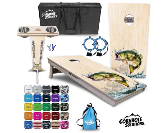 Tournament Cornhole Bundle Options - Natural Fish - 2'x4' Regulation Set - 3/4″ Baltic Birch +ScoreBrace +UV Direct Print +UV Clear Coat