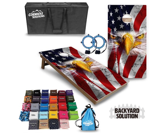 Backyard Cornhole Bundle Options - Electric Eagle Flag - 2'x4' Regulation Set + UV Direct Print + UV Clear Coat