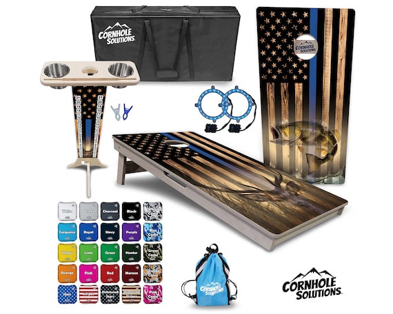 Tournament Cornhole Bundle Options- Blue Line Deer & Fish - 2'x4' Regulation - 3/4″ Baltic Birch +ScoreBrace +UV Direct Print +UV Clear Coat