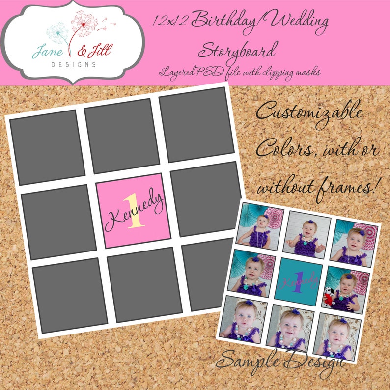 Download 12x12 9 Photo Photoshop Storyboard Collage Psd File With Etsy PSD Mockup Templates