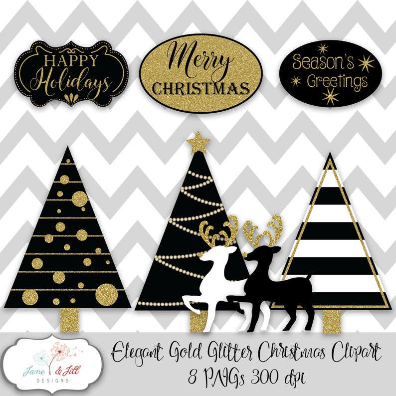 Elegant Gold Glitter Christmas Clip Art 8 Pngs 300 Dpi Instant | Etsy