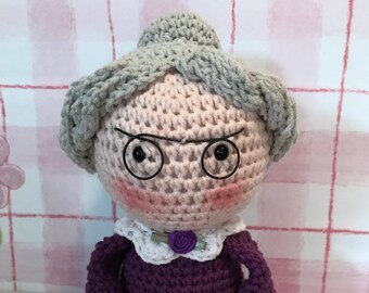 Hand Crocheted Grandma Message Doll - Send a message from the Heart... Fair Skin - Dark Lavender Outfit