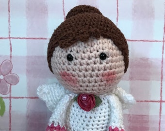 Hand Crocheted Angel Message Doll - Send a message from the Heart... Fair Skin - White/Pink Outfit