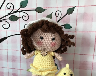 Hand crochet Doll -Sunny and chick Scrambled - Yellow Dress