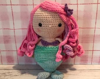 MAKE AN OFFER     Sparkle the Mermaid Doll - Turquoise with Pink Hair