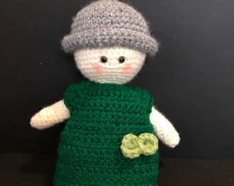 50% OFF     Hand crochet Doll -  Fair Skin - Paddy Green Dress and Lavender Dress