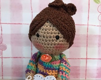 Hand Crocheted Message Doll - Send a message from the Heart... Medium Skin- Multicolored  Outfit