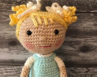 Hand crochet Sara Doll - Blonde Hair - Mint Green Dress