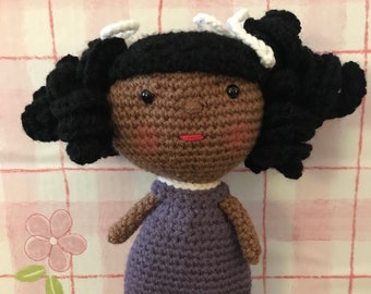 Hand crochet Lara Doll - Black Hair - Violet Dress