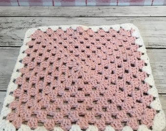 Doll Blanket- 8" x 8" - Small- Pink/White