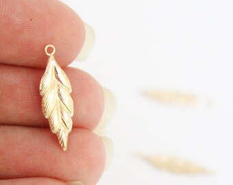 1 Piece - Gold Leaf Charm - 14k Gold Filled Charm - 6mm x 21mm - Small Pendants - Cute Charms - Nature Leaf Tree - Leaves - Bulk / GF-CB013