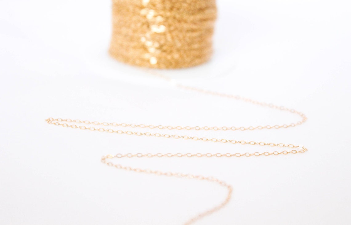 14k Gold Filled Chain by the Foot 1.5mm Flat Cable Chain Etsy