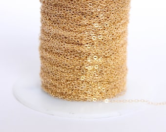 50 Feet - 14k Gold Filled Chain - 1.3mm Flat Cable Chain - Thin Chain - Delicate Gold Chain - Wholesale - Custom Length / GF-CH008