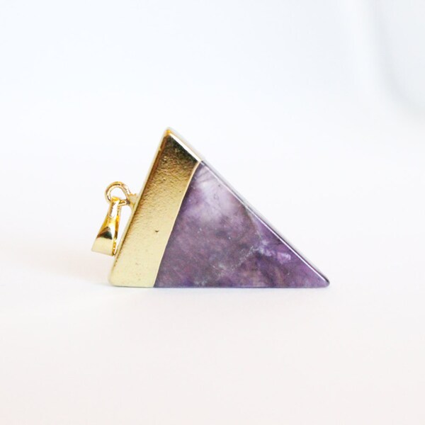 1 Piece - Amethyst Triangle Pendant - Gemstone Pendant - Stone Charm - Natural Stone Jewelry - Purple Pendant Gold Dipped Supplies / G-SP009