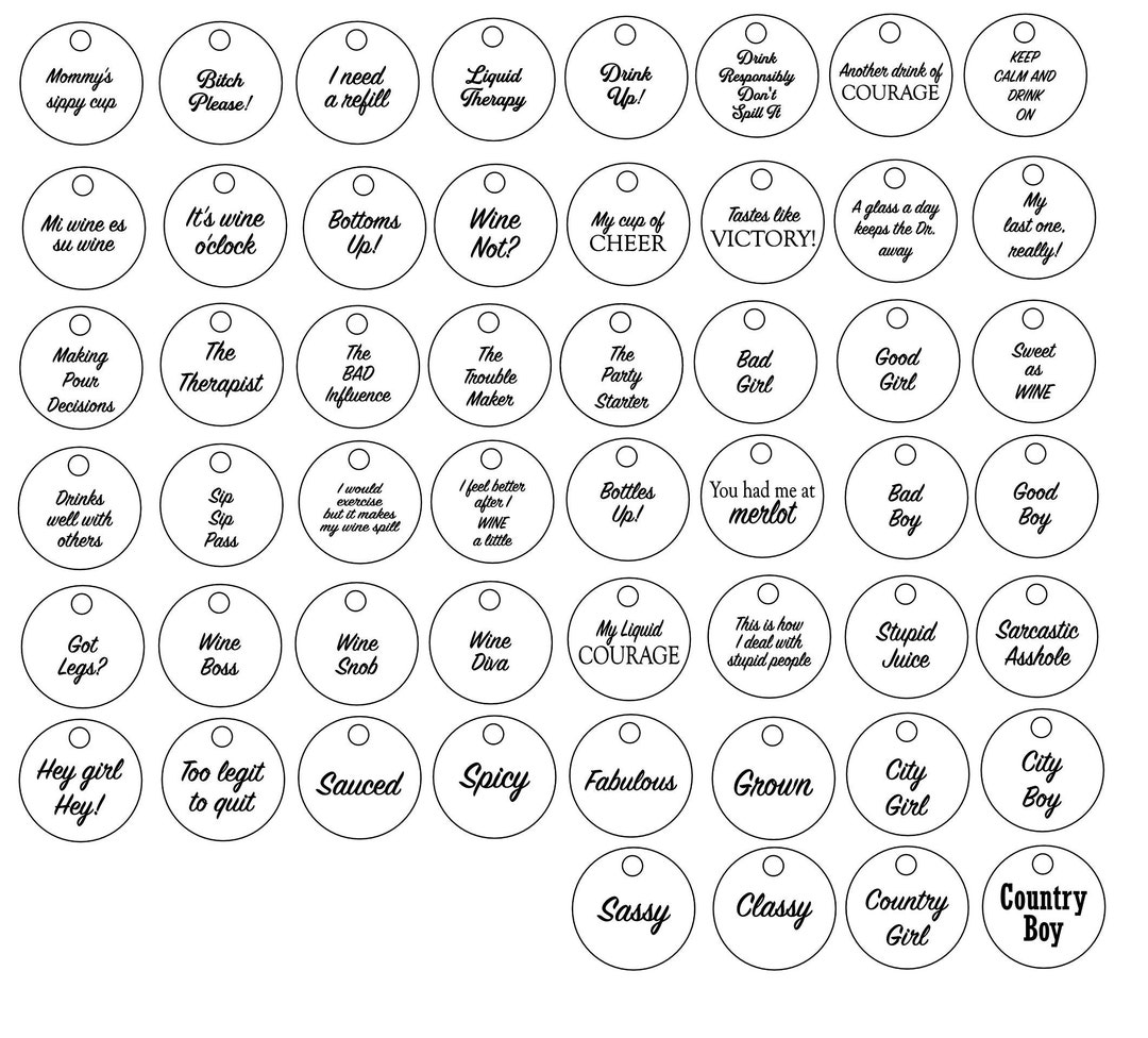 52 Wine Charm SVG Digital Download - No Physical Item, Drinking With ...